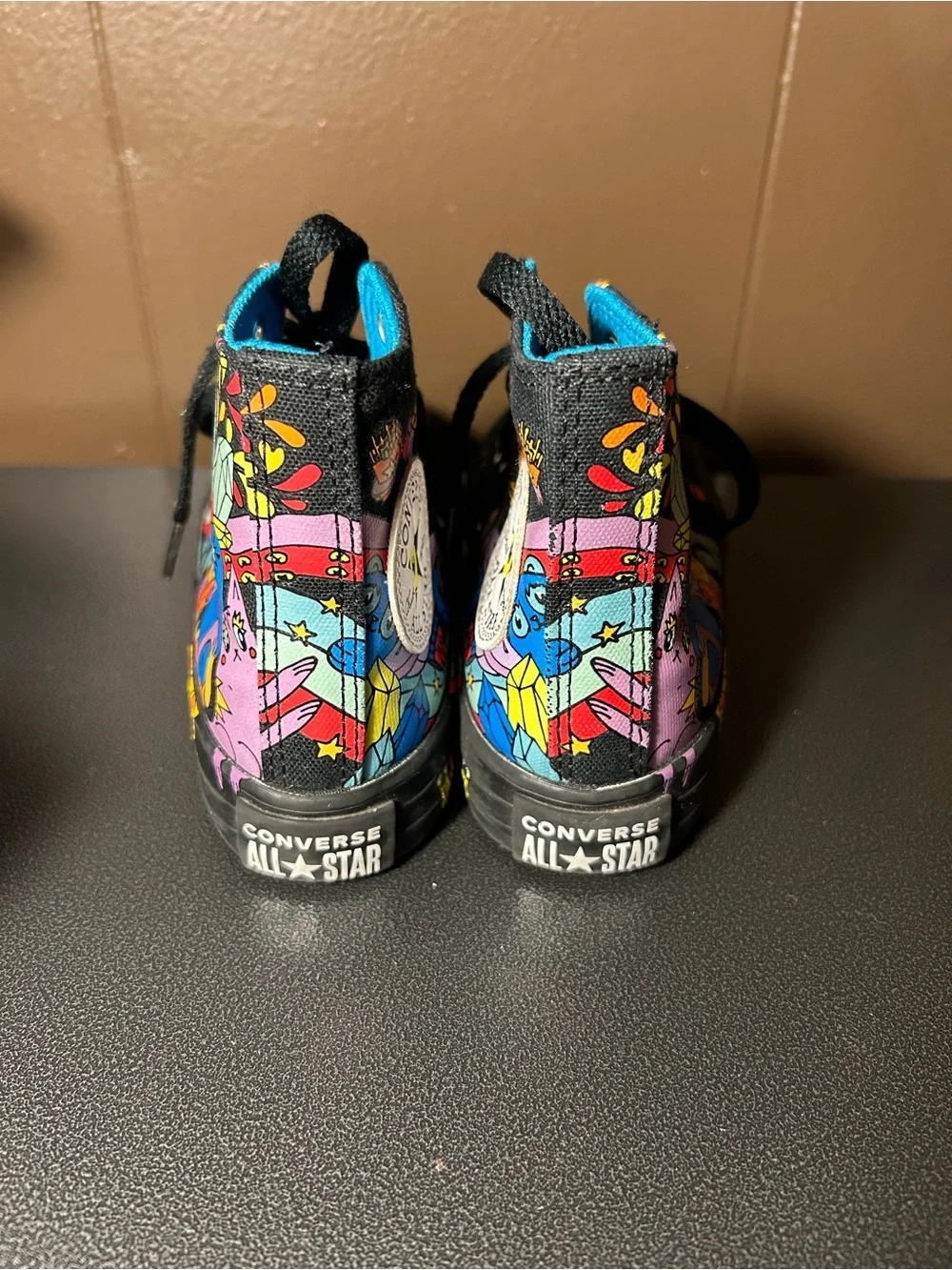 Converse High Tops Youth Size 11 Graffiti Cartoon Kids Unisex Black Sneakers